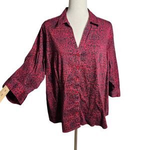 212 Collection Women's Stretch Jewel Tone Button Up Cotton Spandex Size 2x